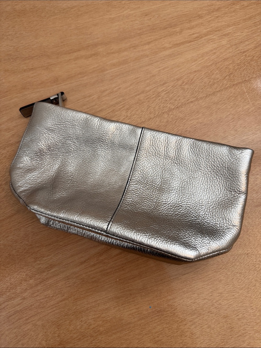 All Saints Metallic Silver Leather Pouch Clutch with Zip